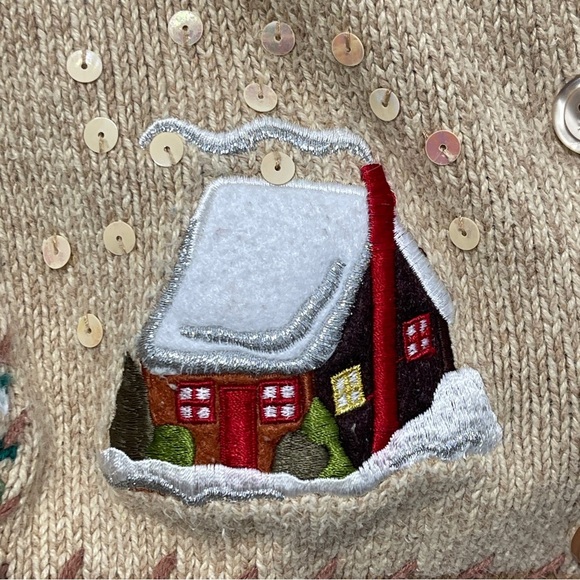 Crystal-Kobe Christmas Button Front Cardigan Sweater Reindeer Sequins Holiday XL - Picture 11 of 14